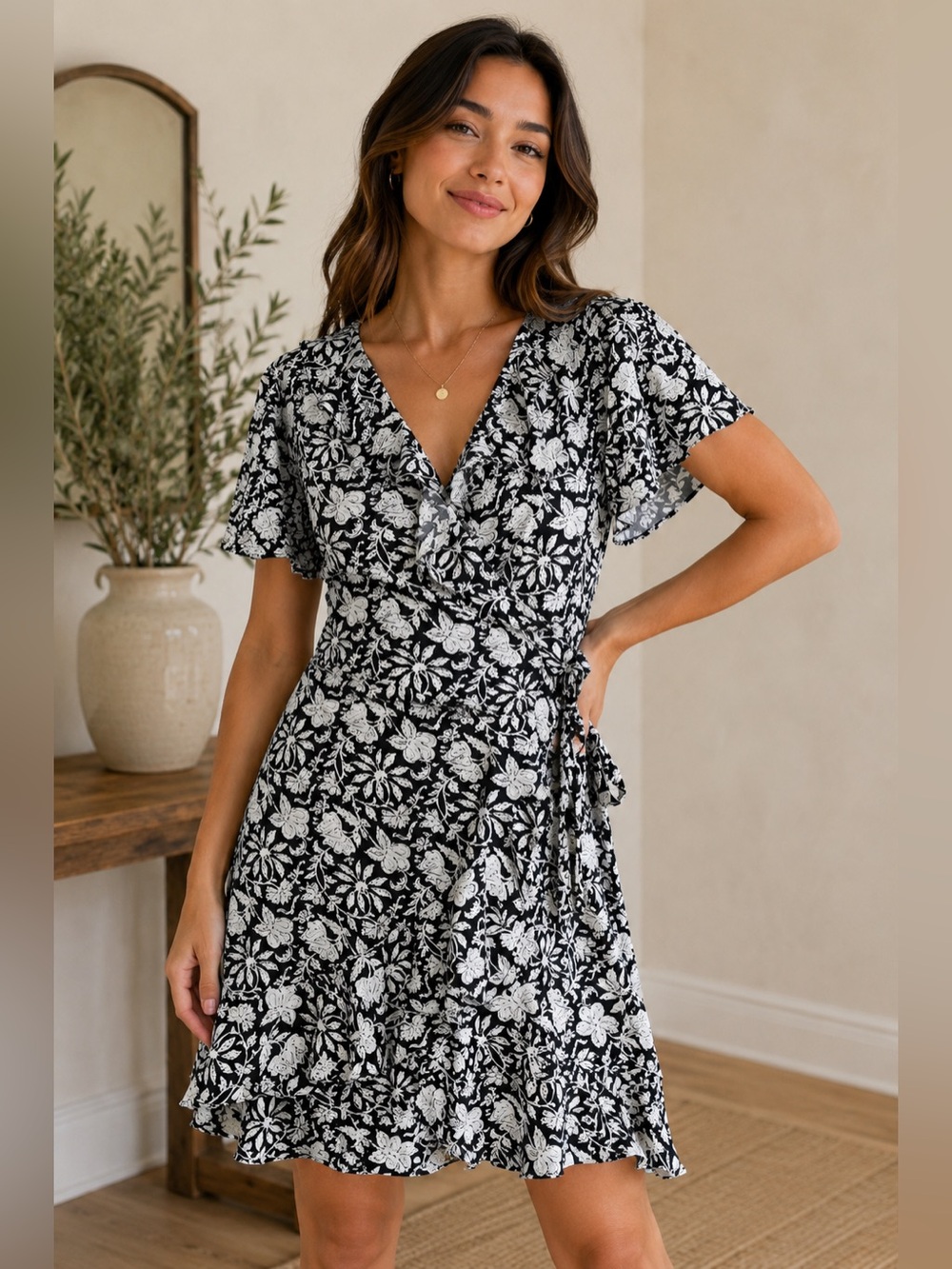 Summer LOFT White and Navy Blue wrap around dress LP